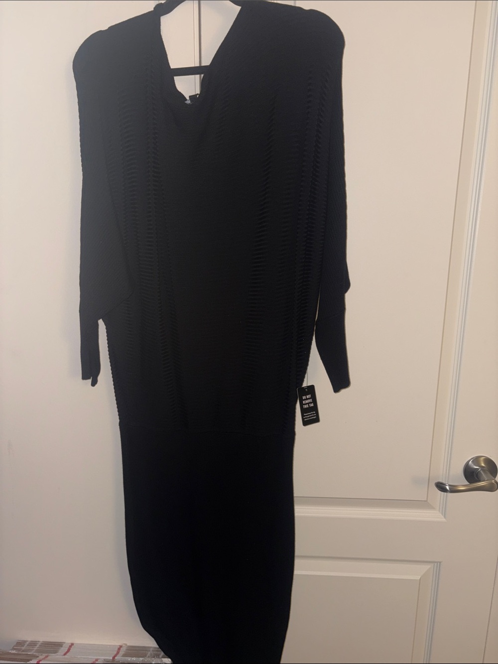 Express Black Long-Sleeve Knit V-Neck Dress
